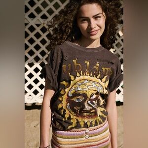 Urban Outfitters Women's X Sublime Distressed Oversized Tee T-Shirt Dress Brown